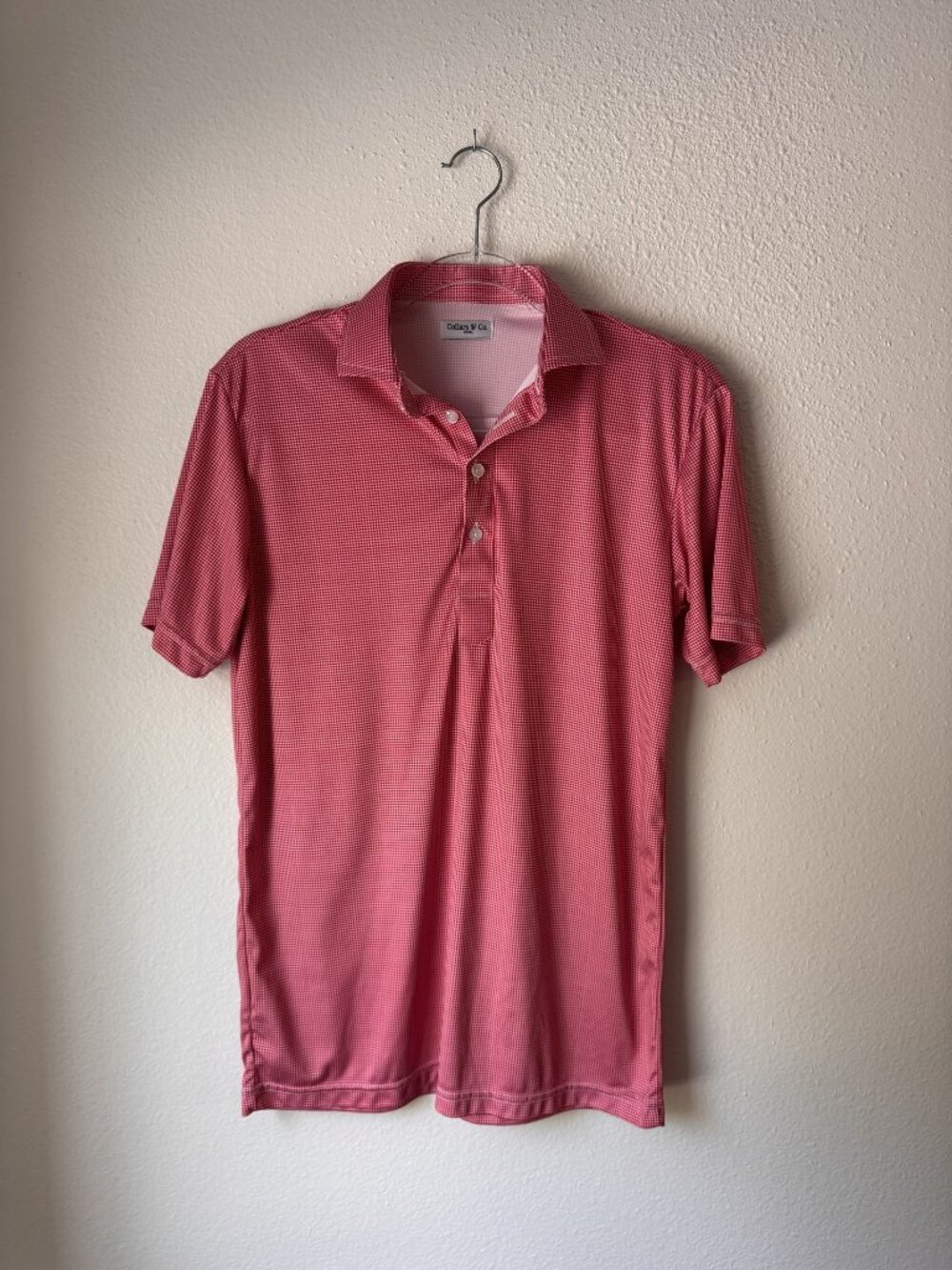 Collars & Co. Red White Micro Check Dress Collar Polo Shirt Men’s Small